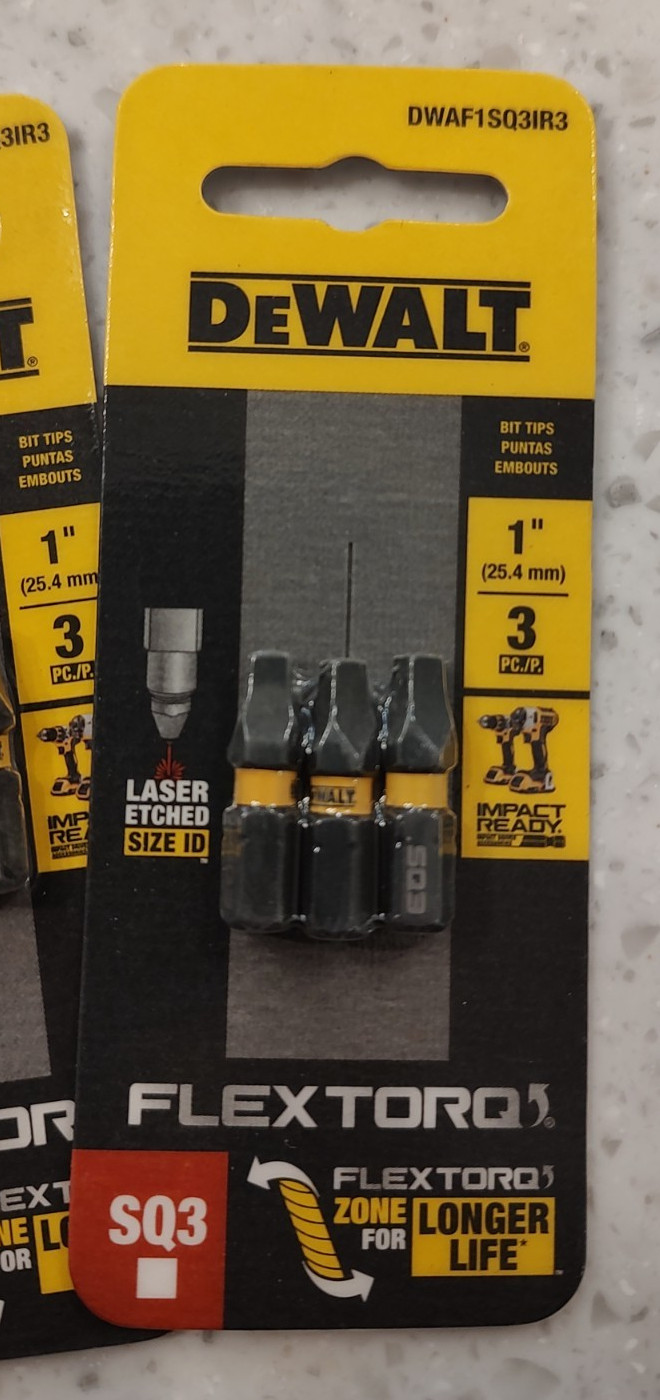 12 DEWALT #3 SQUARE DRILL BIT / Impact Ready / 1 INCH LONG - 4 PACKS of 3 EACH gallery