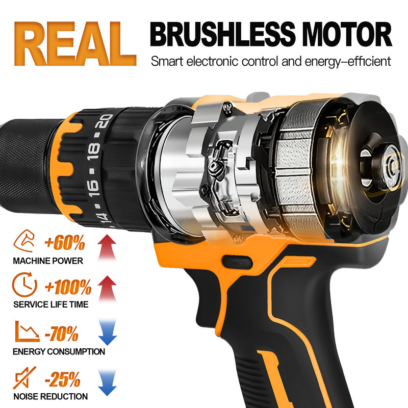 1/2" Brushless Cordless Hammer Drill/Driver For DEWALT 20V MAX Battery gallery