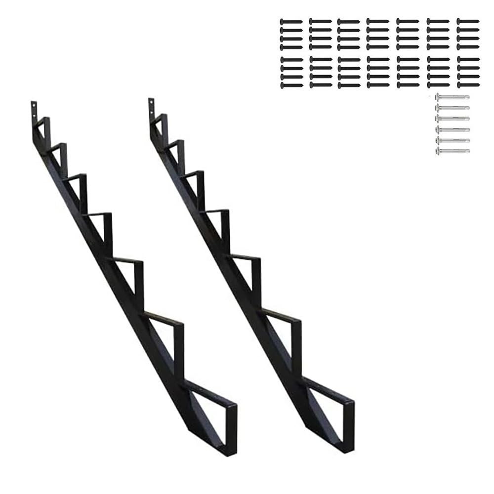 Stair Step Riser 57 Inch 7 Metal Stringer 2 Pack Black Steel Height Deck