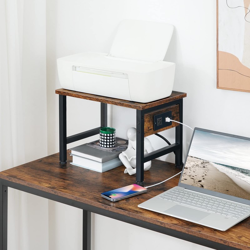 Printer Stand for Desk, Desktop with Outlet and USB Ports, Small Table Storage gallery