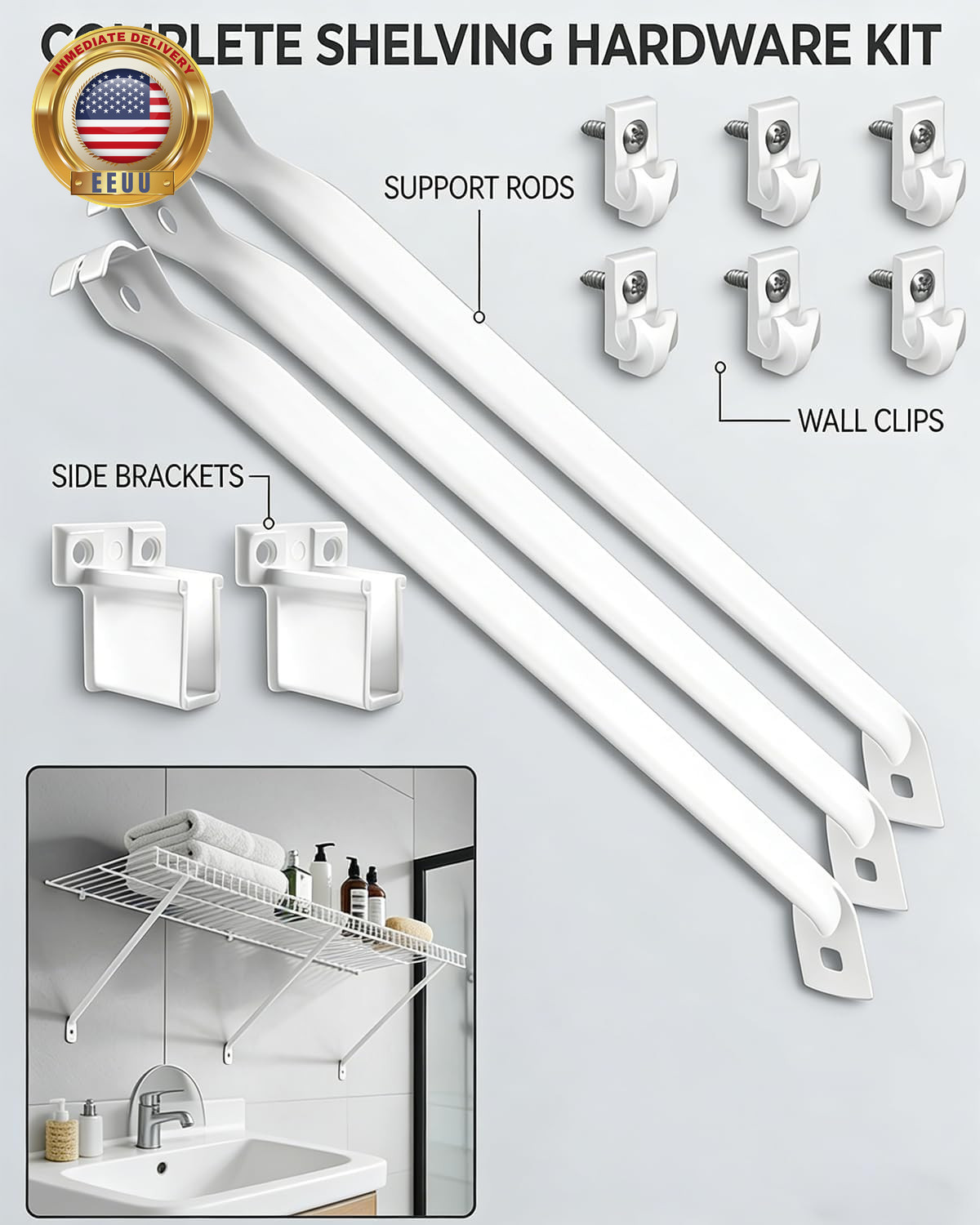 3 Pack Wire Shelf Brackets, Heavy Duty Metal Support for Wire Shelving Brackets, gallery