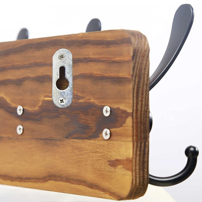 Brown Pine Wood Wall Mounted Coat Rack 5Hooks for Coats Jackets Clothes Hats Key gallery