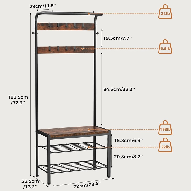 OLIXIS Hall Tree, Entryway Bench with Shoe Storage and Hooks, Shoe Bench and Coa gallery