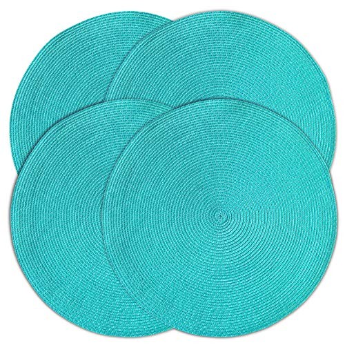 Round Braided Woven Polypropylene Plastic Placemats (Blue), Set of 4 Teal gallery