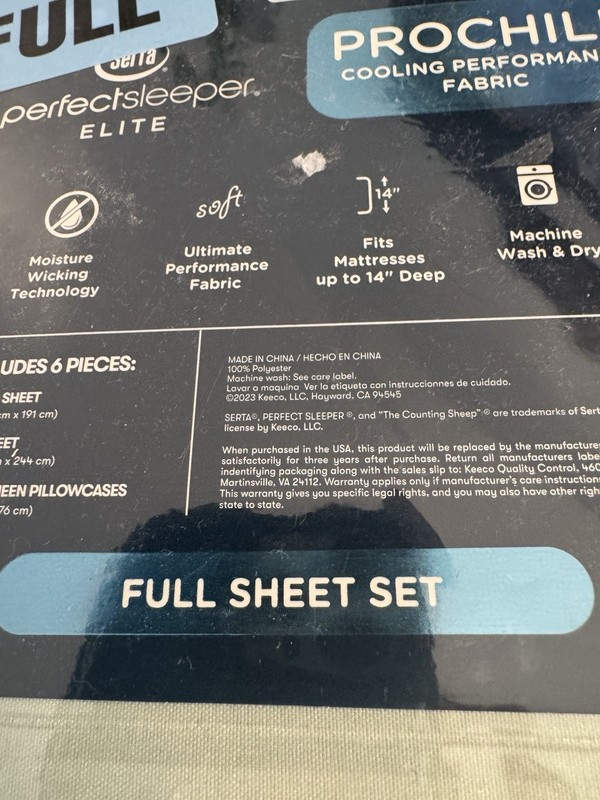 6 Pc FULL Serta Perfect Sleeper Elite Prochill Cooling Fabric Sheet Set Sage NEW gallery