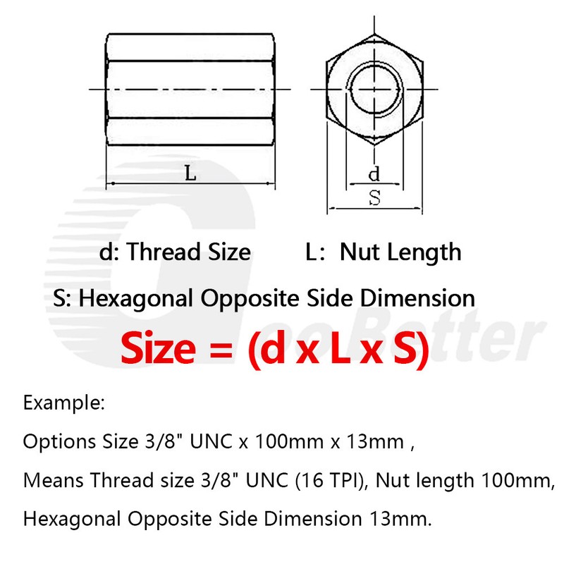 Brass Hexagon Full Nuts Hex Spacers Stud Connector Long Nuts 3/8" UNC x 10-100mm gallery