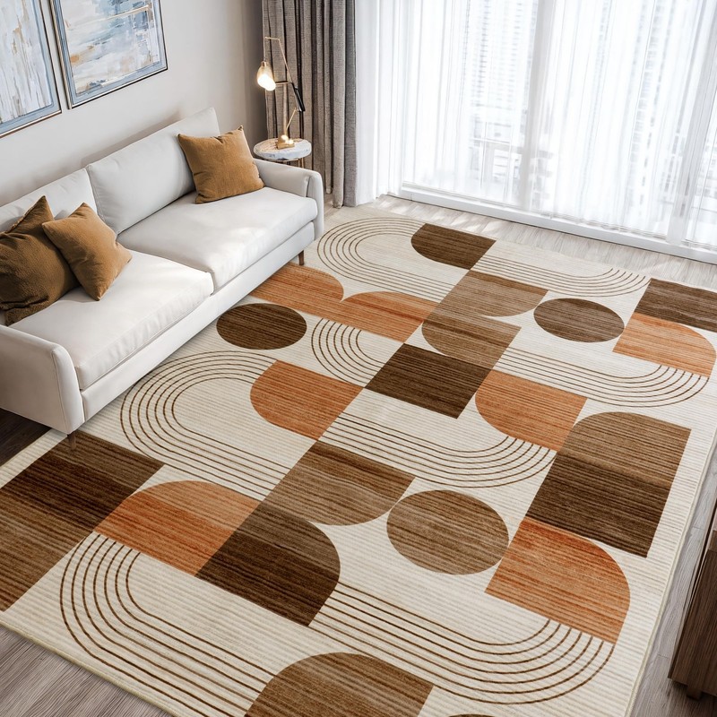Large Machine Washable 5x7 Area Rug, Soft Modern Geometric Abstract Orange Ru... gallery