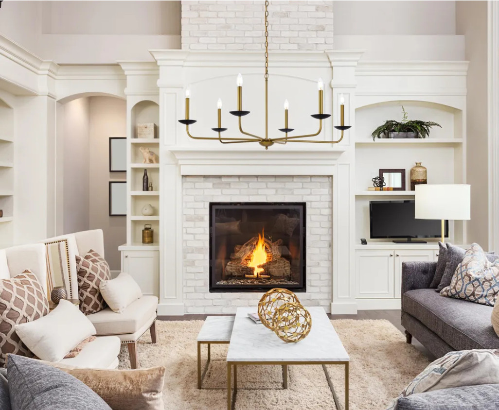 Chandelier Ceiling Light Fixture Brass and Black Living Room or Dining Room 42" gallery