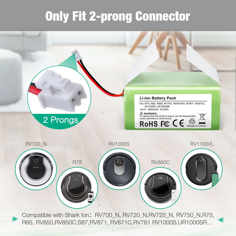 Replacement Battery for Shark Ion R75 RV85 RV850 RV750-N RVBAT850(2-prongs plug) gallery