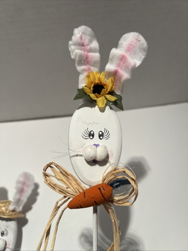 2- Handmade Easter Bunny Plant Stakes Arrangement Egg Bunnies Mr&Mrs Rabbits gallery