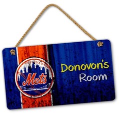 Personalized MLB Baseball New York Mets Bedroom Door & Wall Hanging Sign
