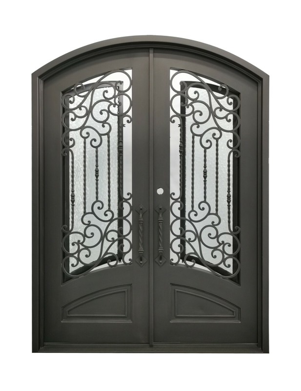 Archer Pre Hung Front Entry Iron Door Rain Glass 62" x 96" Right Active Inswing gallery