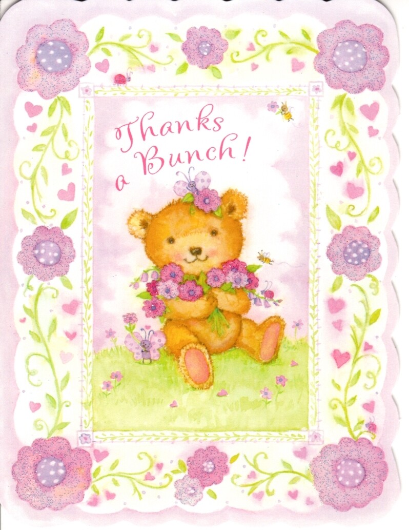 Pink Teddy Bear & Flowers Thank You Note Cards Blank Inside - American Greetings gallery