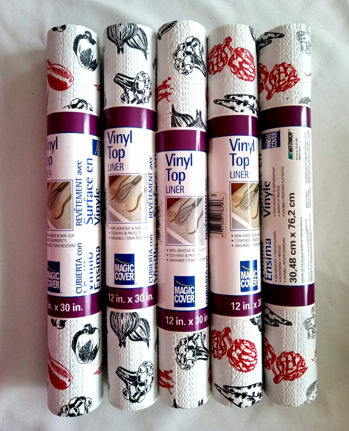 5 Rolls Magic Cover Vinyl Top Shelf Liner 12"x30" Veggies Cool Gray gallery