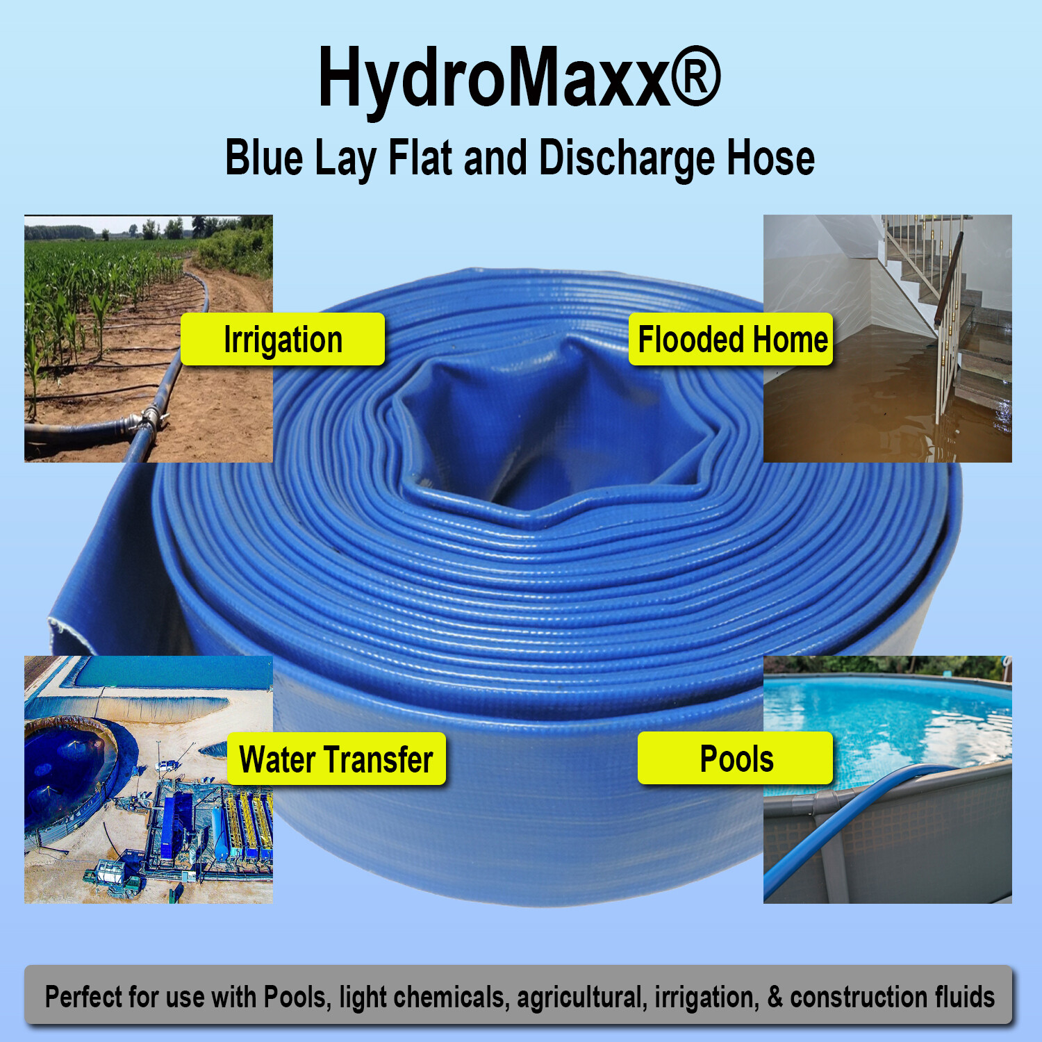 1" Agricultural Grade PVC Lay Flat Discharge Hose 50', 100' & 300' lengths gallery