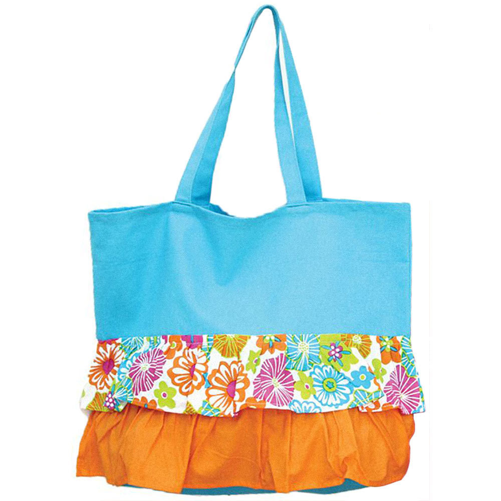 Ruffle Hibiscus Pattern Cotton Canvas Tote Bag - Multi Colors - Tropical -60560 gallery