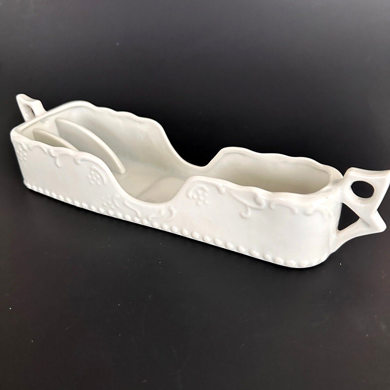 Buffet Silverware Caddies White Porcelain Embossed Maryland China Made in Japan gallery