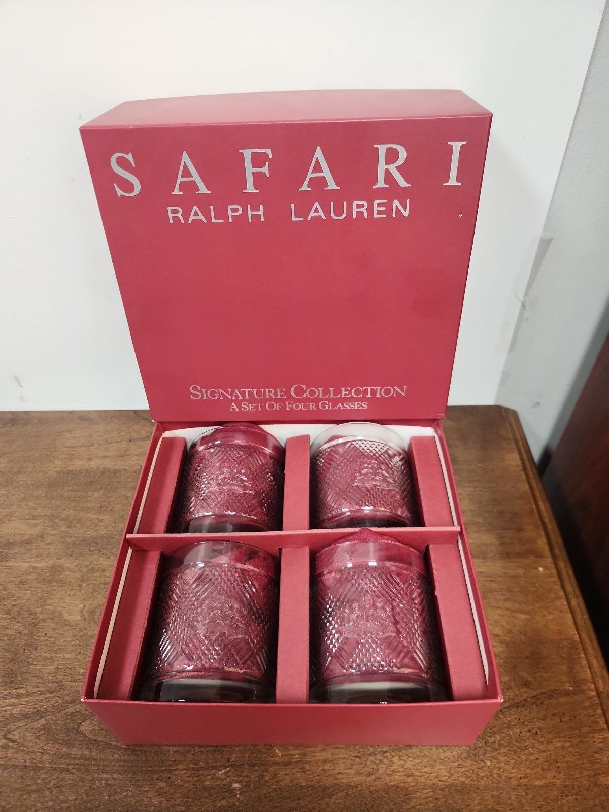 NIB SAFARI DOUBLE OLD FASHIONED ROCKS TUMBLERS IN BOX BY RALPH LAUREN gallery