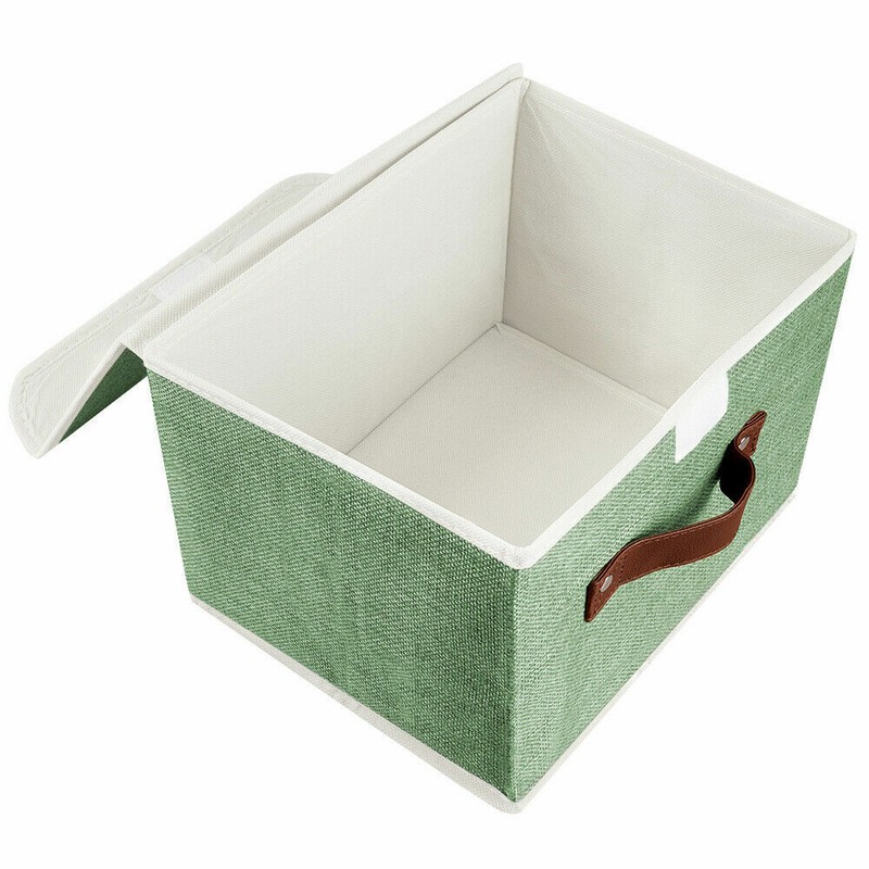8Pc Collapsible Storage Box With Lid Linen Fabric Foldable Bins Organizer Basket gallery