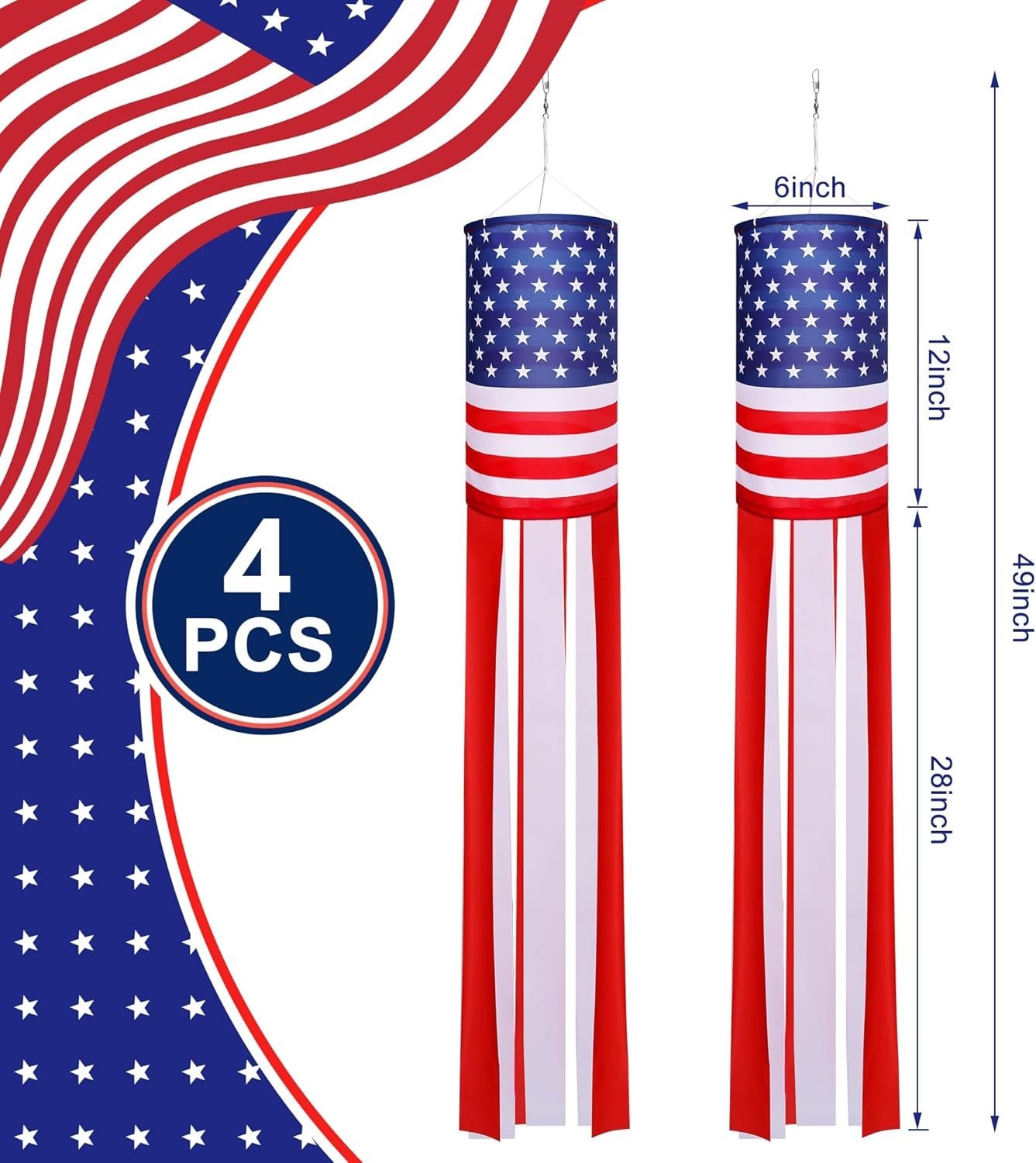 2/3/4Pack 40 Inch American US Flag Wind Sock Outdoor Hanging Patriotic Decoratio gallery