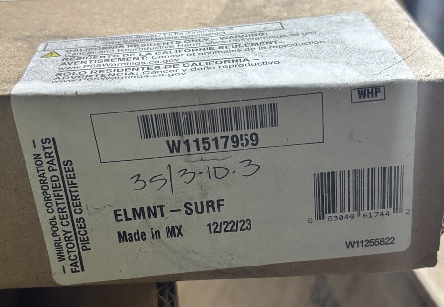 NEW OEM GENUINE Whirlpool Range Dual Radiant Element W11517959 gallery