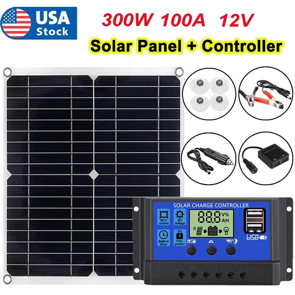 300W Solar Panel Kit 100A 18V Battery Charger + Controller Caravan Boat Camping gallery