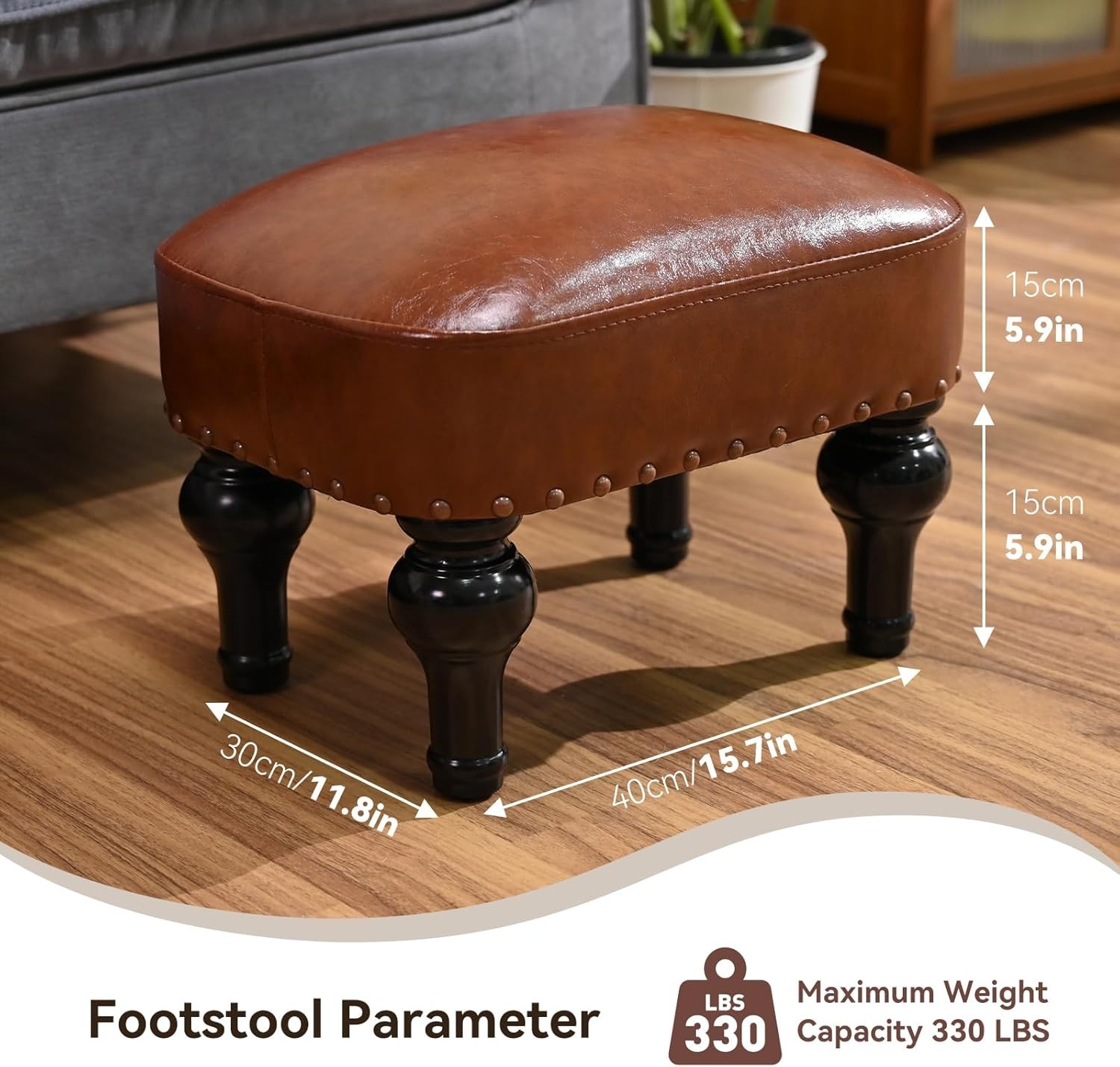 Leather Footrest Wood Ottoman,Rustic Foot Stools Seat, Wood Footstool,Rectangle gallery