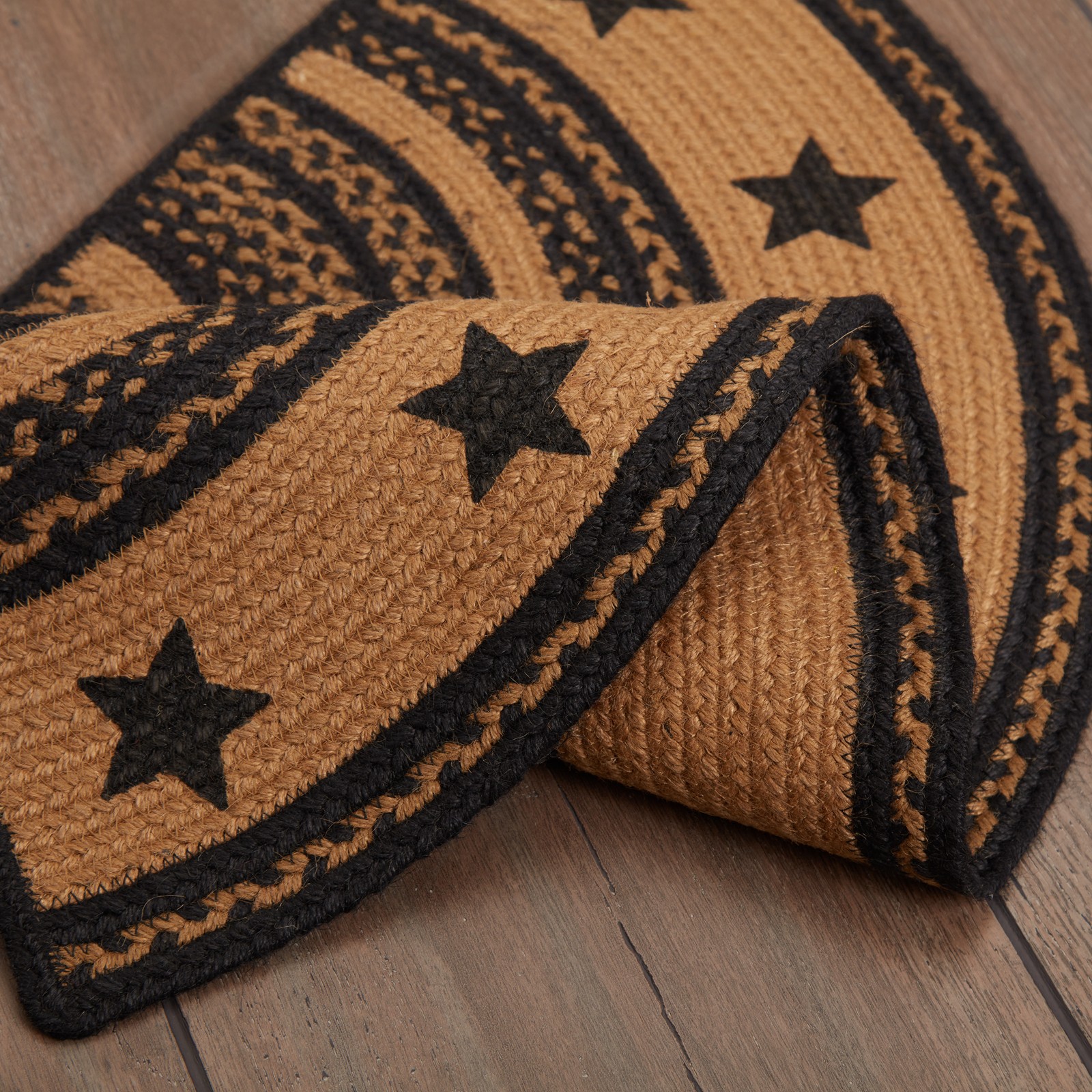 Primitive Jute Accent Rug Half Circle Stencil Stars Border 16.5"x33" VHC Brands gallery