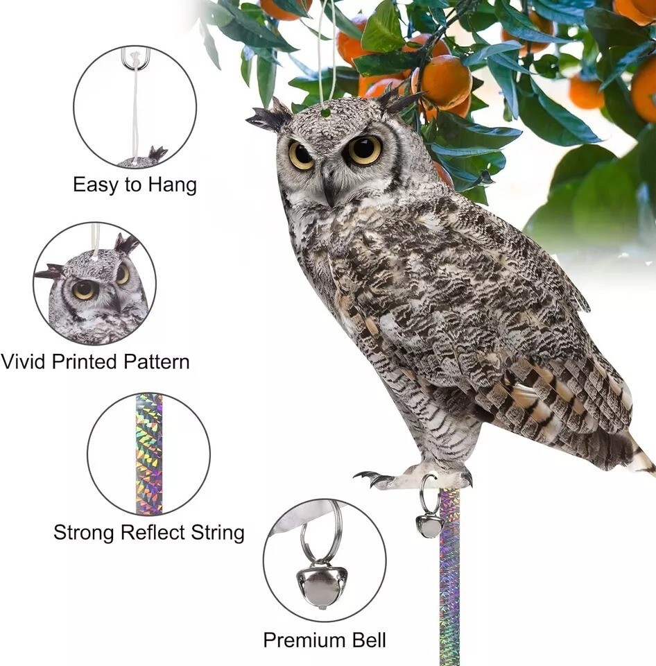 Fake Owl Decoy to Scare Birds, 3 Pack Fake Owl Hanging Effective Bird Control D gallery