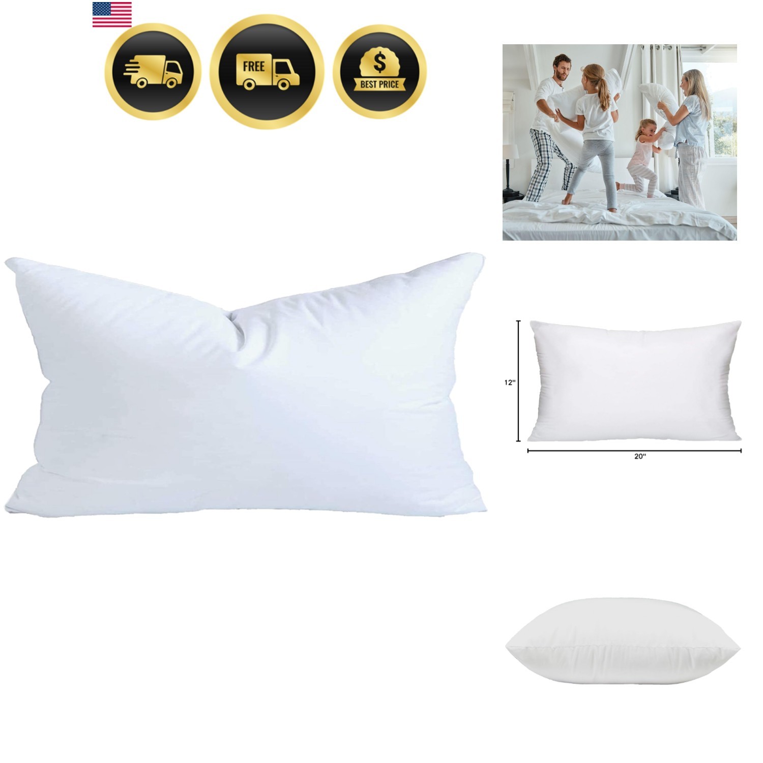 12x20 Inch Synthetic Down Alternative Rectangle Pillow Insert Form Stuffer fo... gallery