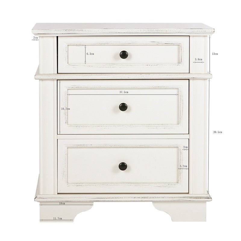 Farmhouse Nightstand Rustic Solid Wood End Side Table with 3 Drawer Storage gallery