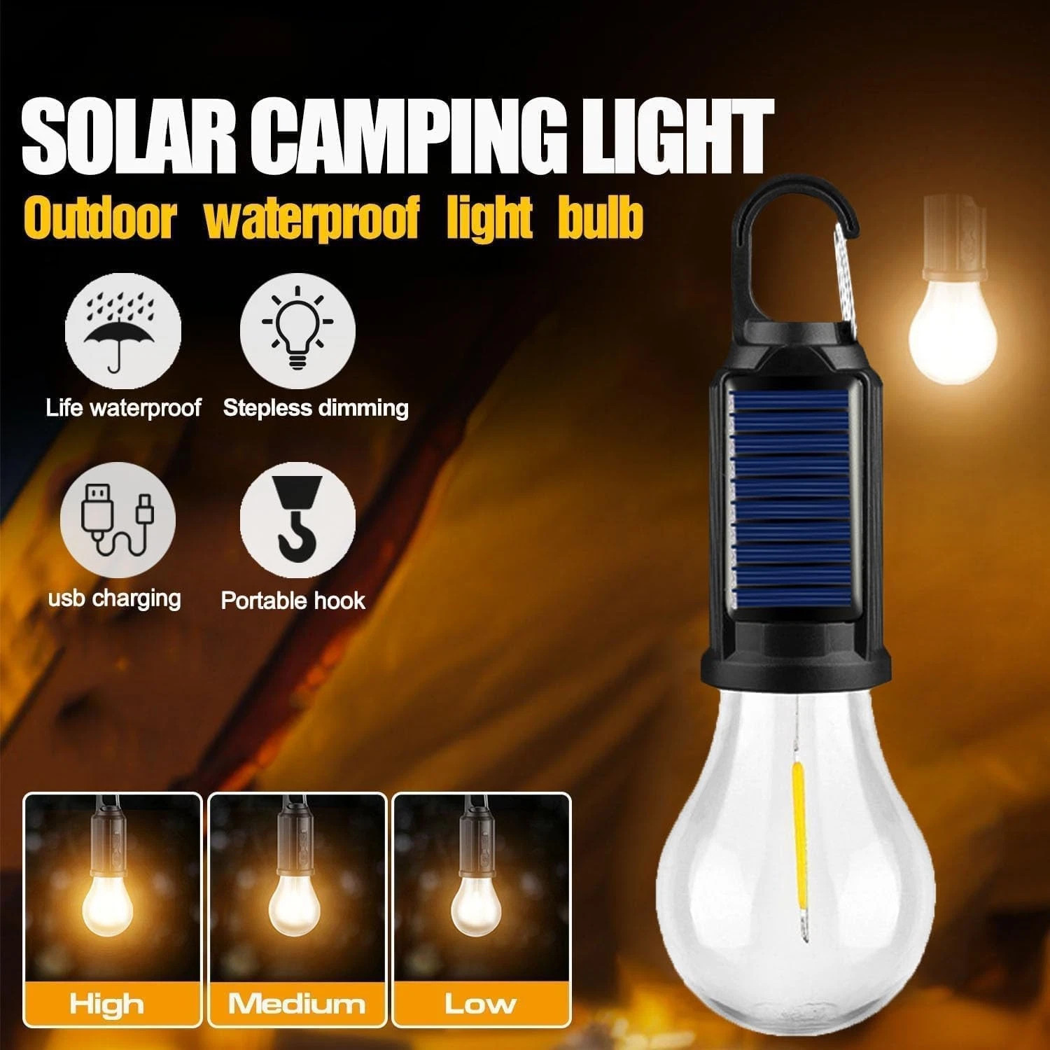 Solar Rechargeable Hanging Bulb Light Outdoor Camp Waterproof LED Emergency Lamp gallery