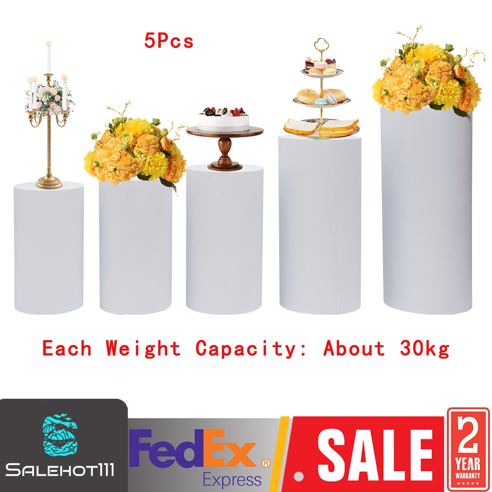 5Pcs White Iron Cylinder Display Stands 30kg Load for Party Dessert Decor gallery