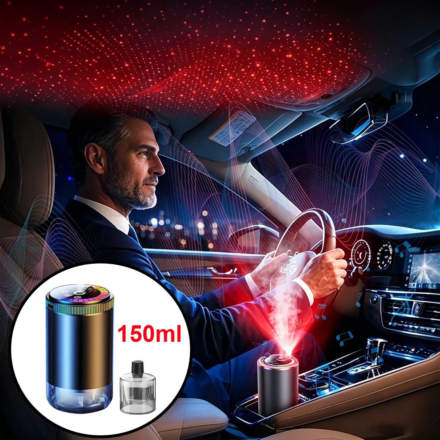 Car Air Freshener Diffuser 150ml Essential Oil Auto On/Off Starry Sky Projector gallery