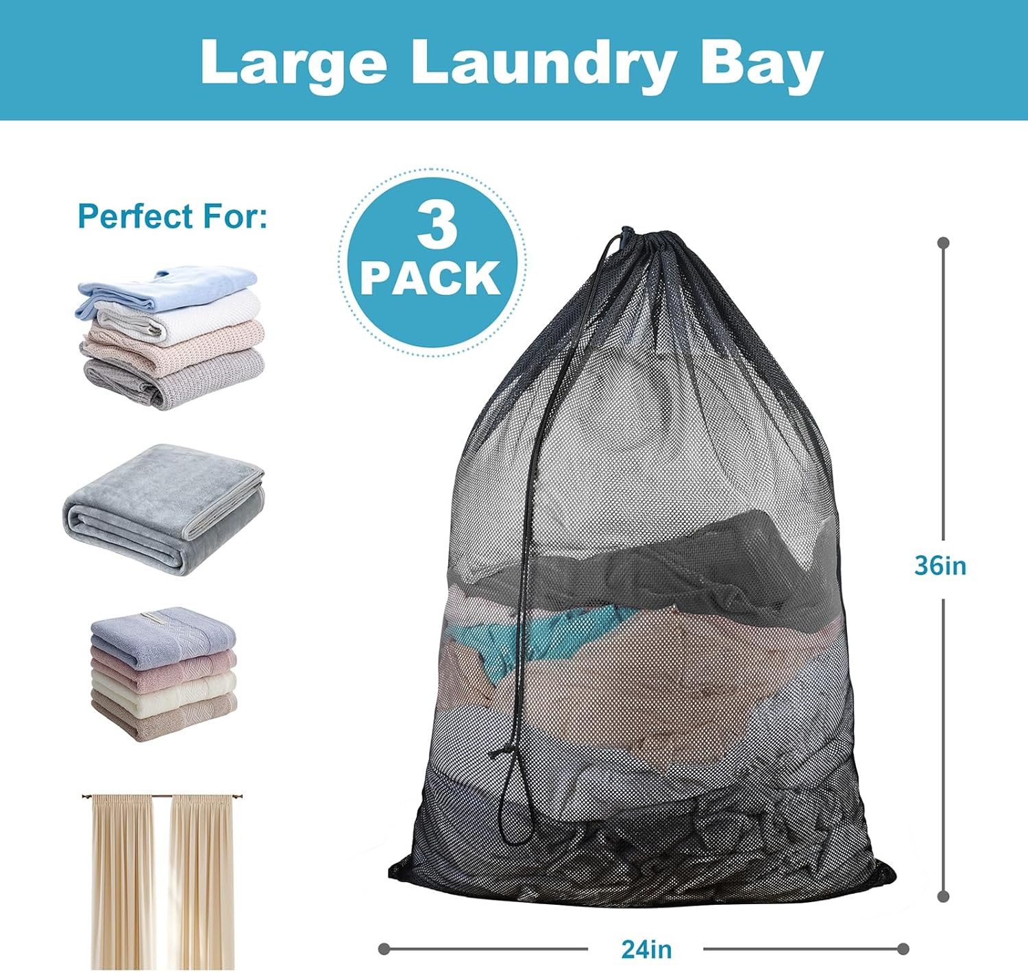 3Pack Large Mesh Laundry Bag 24 X 36 Inch Mesh Wash Bag with Drawstring Closure gallery