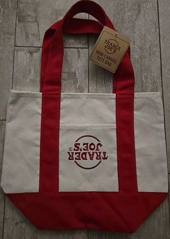 Trader Joe Canvas Upside Down Label. RARE COLLECTIBLE ITEM. See Pictures. 1 BAG! gallery