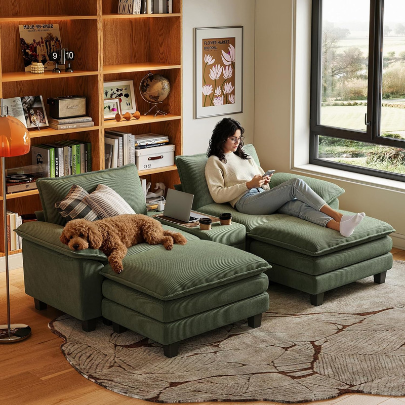 Comfy Green Modular Sectional Sofa with Storage, USB, and Cup Holders gallery