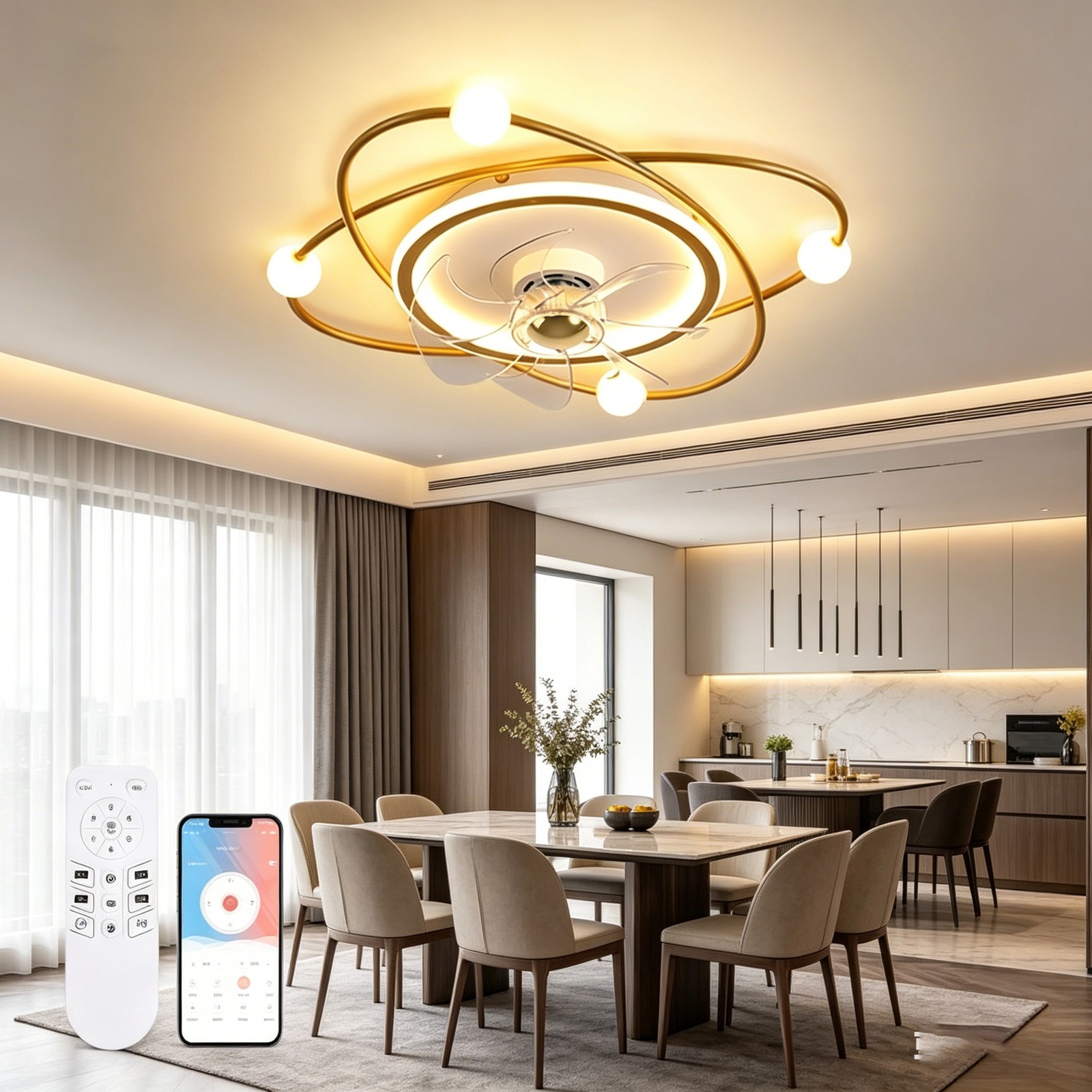 55 cm Dimmable LED Ceiling Light with Fan for Living Room,Bedroom,Dining Room gallery