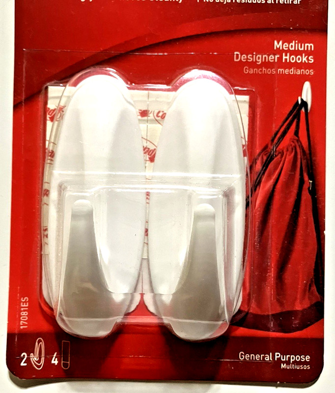 3M Command ~MEDIUM DESIGNER HOOKS~ 17081ES ~Lot Of 3~ WHITE ~ 3 lb Capacity ~NEW gallery