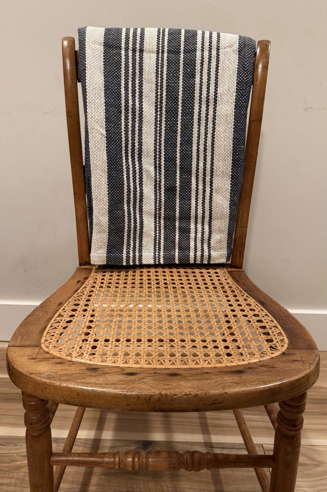 Pottery Barn Antique Stripe Throw/Blanket Navy Linen Cotton 50x57in gallery
