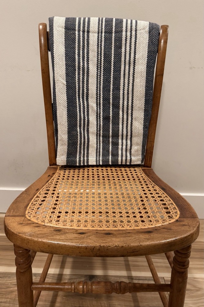 Pottery Barn Antique Stripe Throw/Blanket Navy Linen Cotton 50x57in