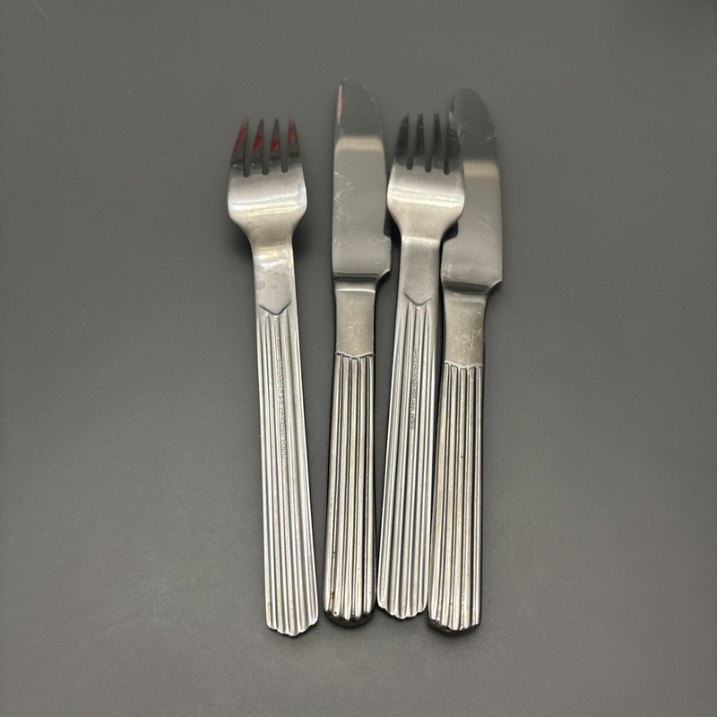 Cambridge TIDES Flatware Set 4 Pieces Ribbed Ridges Stainless 2 Forks 2 Knives gallery