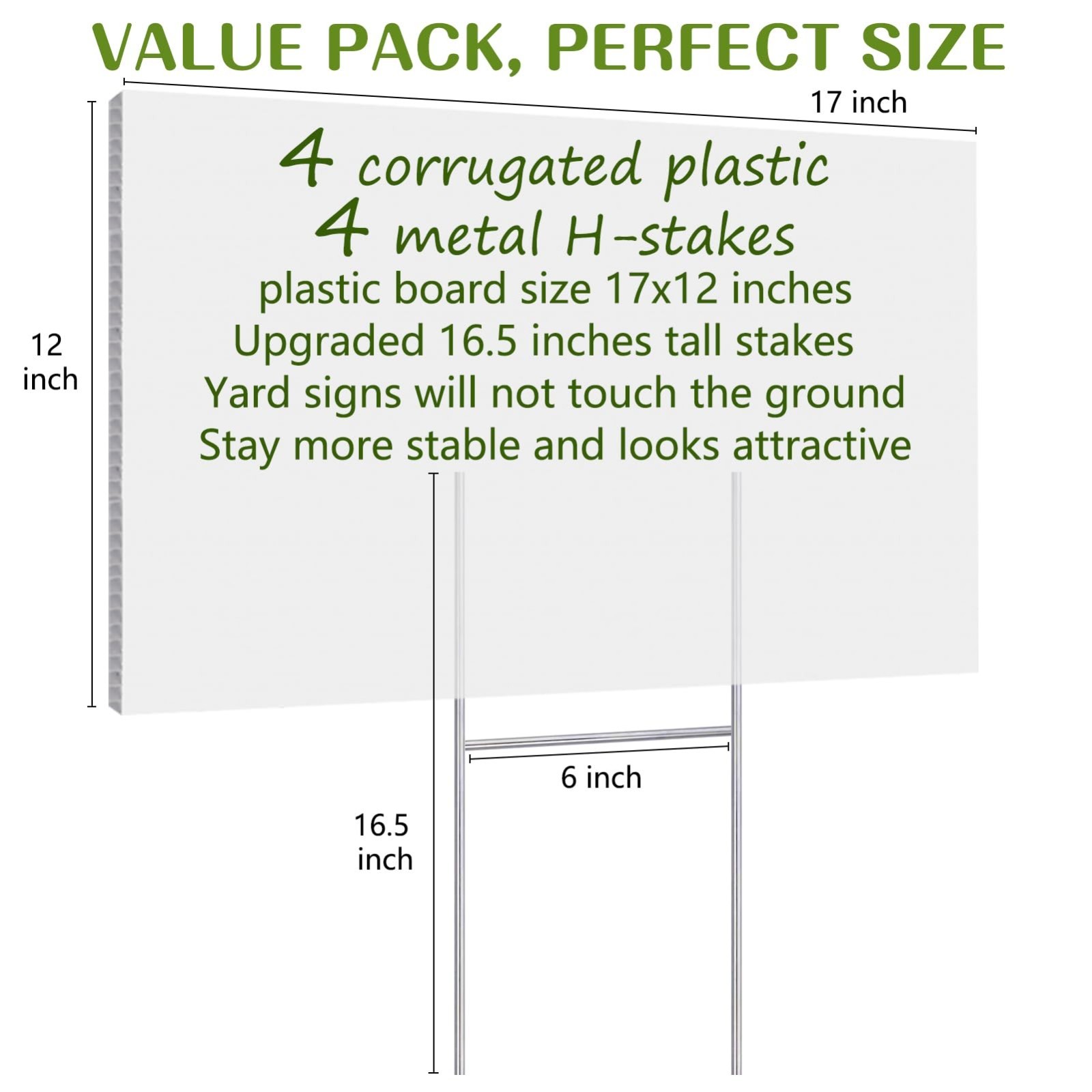 Double Sided Yard Signs, 17x12 Inch 4 Pack Corrugated Plastic, White gallery