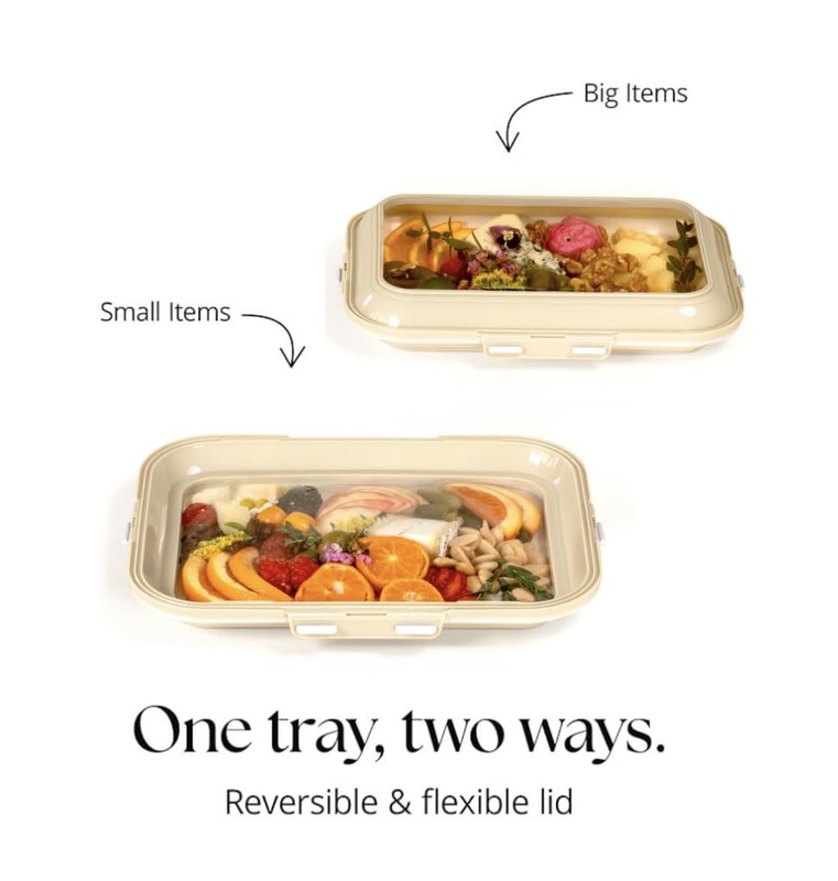 | Portable Snack Tray | Rectangle 2-Pack | Cream White | Reversible Stretch L... gallery