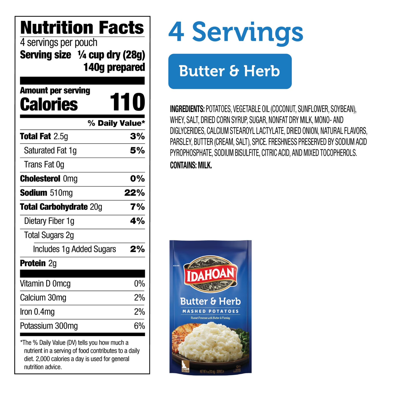 (8 pack) Idahoan Butter & Herb Mashed Potatoes Side Dish, 4 oz gallery