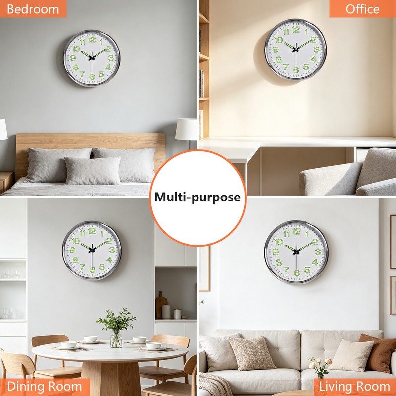 12'' Luminous Quartz Night Wall Clock Large Light Glow In The Dark Silent Home gallery