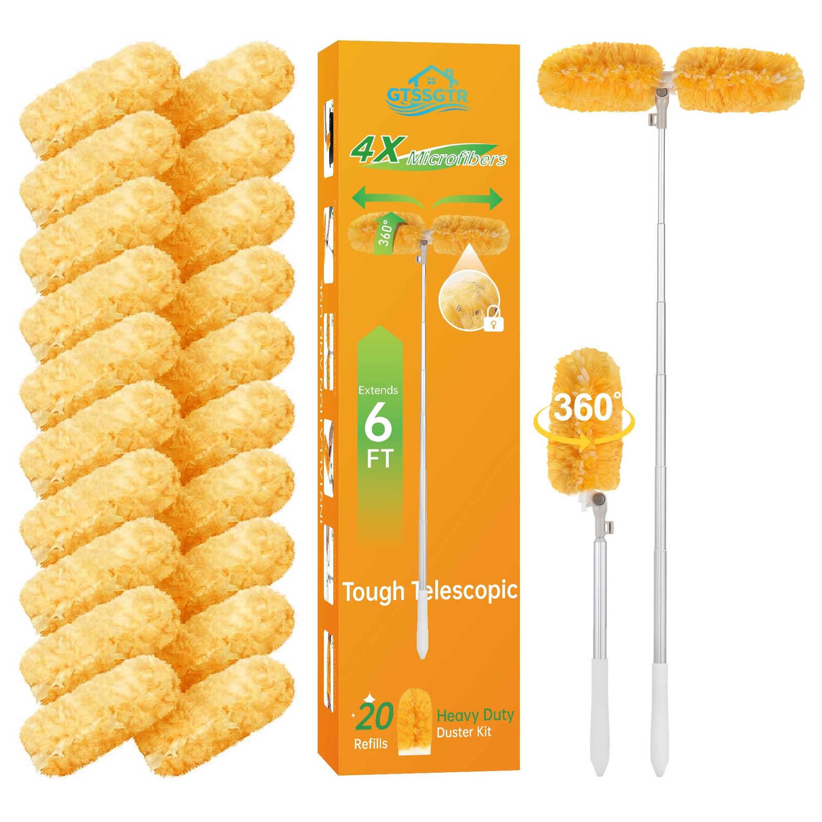 6 ft Extendable Duster Handle with 20 Pcs 360° Heavy Duty Refills Kit gallery