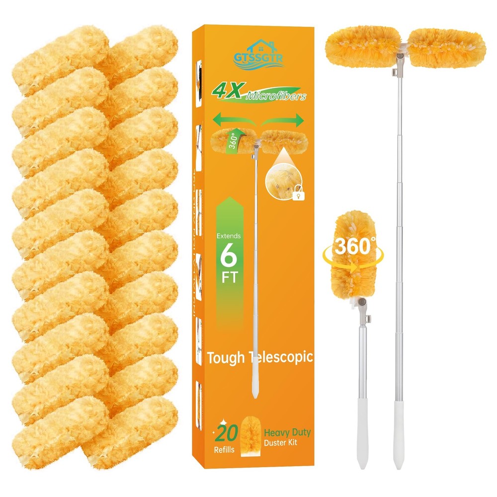 6 ft Extendable Duster Handle with 20 Pcs 360° Heavy Duty Refills Kit