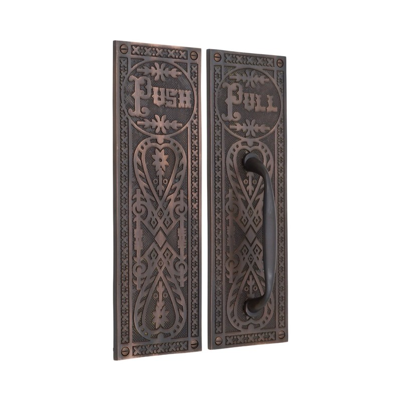Push and Pull Victorian Door Set with Embossed Brass Design - The Gatsby gallery