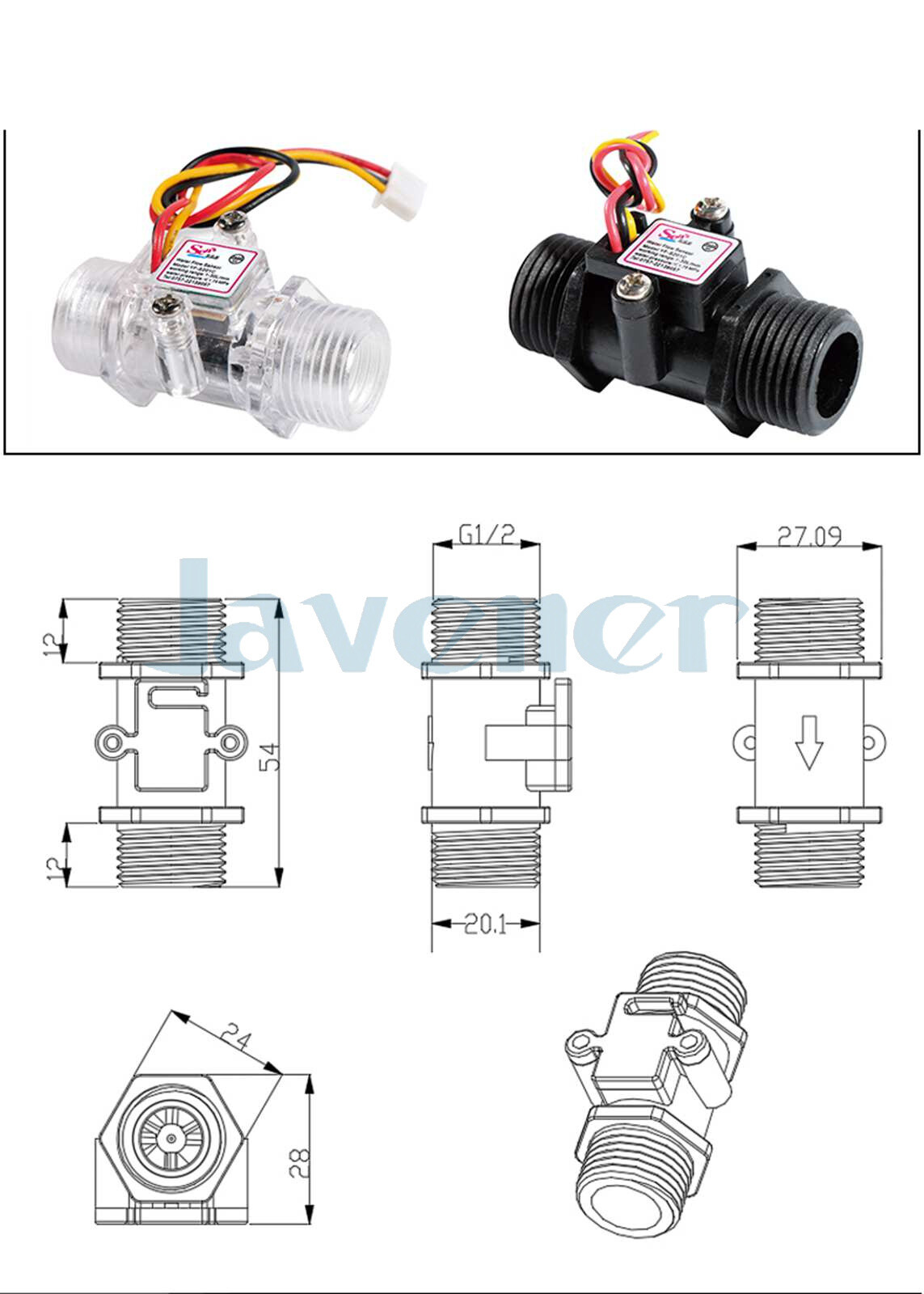 G1/2" DN15 1-30L/min Water Flow Sensor Hall Switch Flow Meter Control Counter gallery